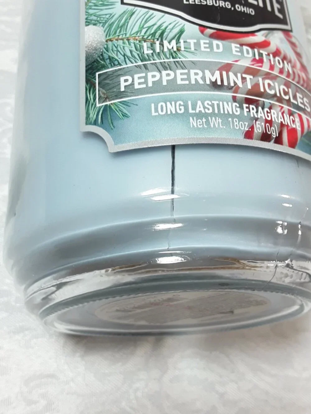 Unlit, Limited Edition Peppermint Icicles, Candle-Lite 18 oz Scented Candle, jar
